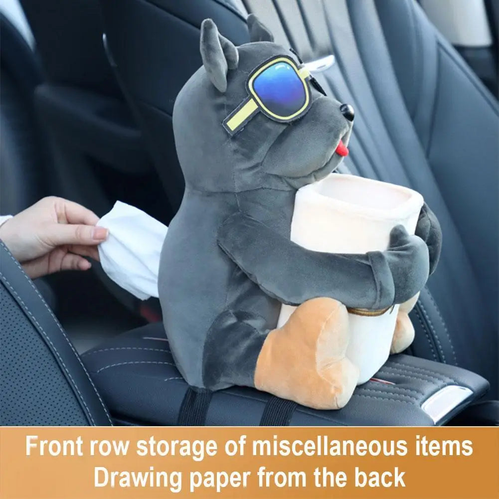 2-in-1 Plush Car Tissue Holder & Trash Can