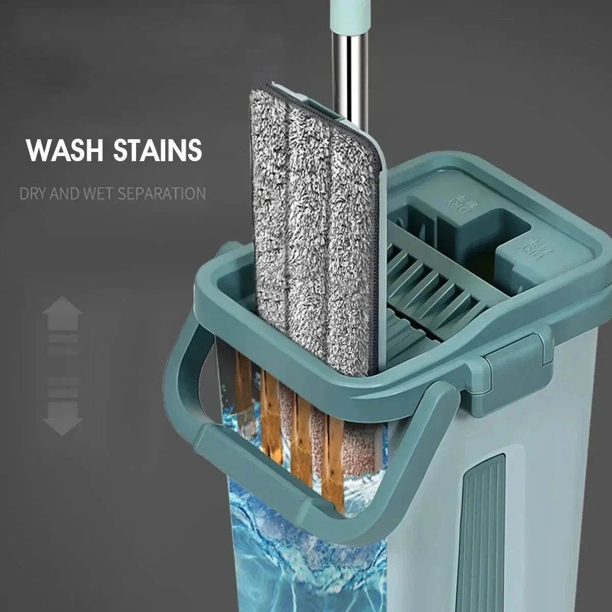 Hands-Free Flat Squeeze Mop & Bucket Set with Reusable Microfiber Pads