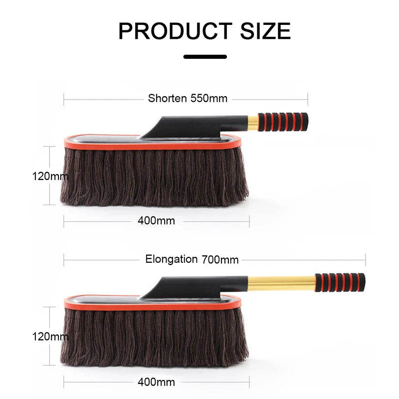 Adjustable Telescopic Microfiber Car Duster with Wax-Treated Cotton Strands