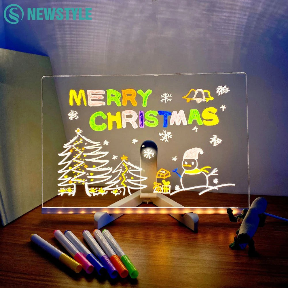 LED Acrylic Message Board with Night Light & Colorful Pens