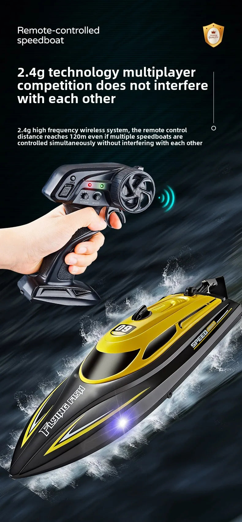 High-Speed 2.4GHz RC Racing Speedboat – Waterproof & Self-Righting