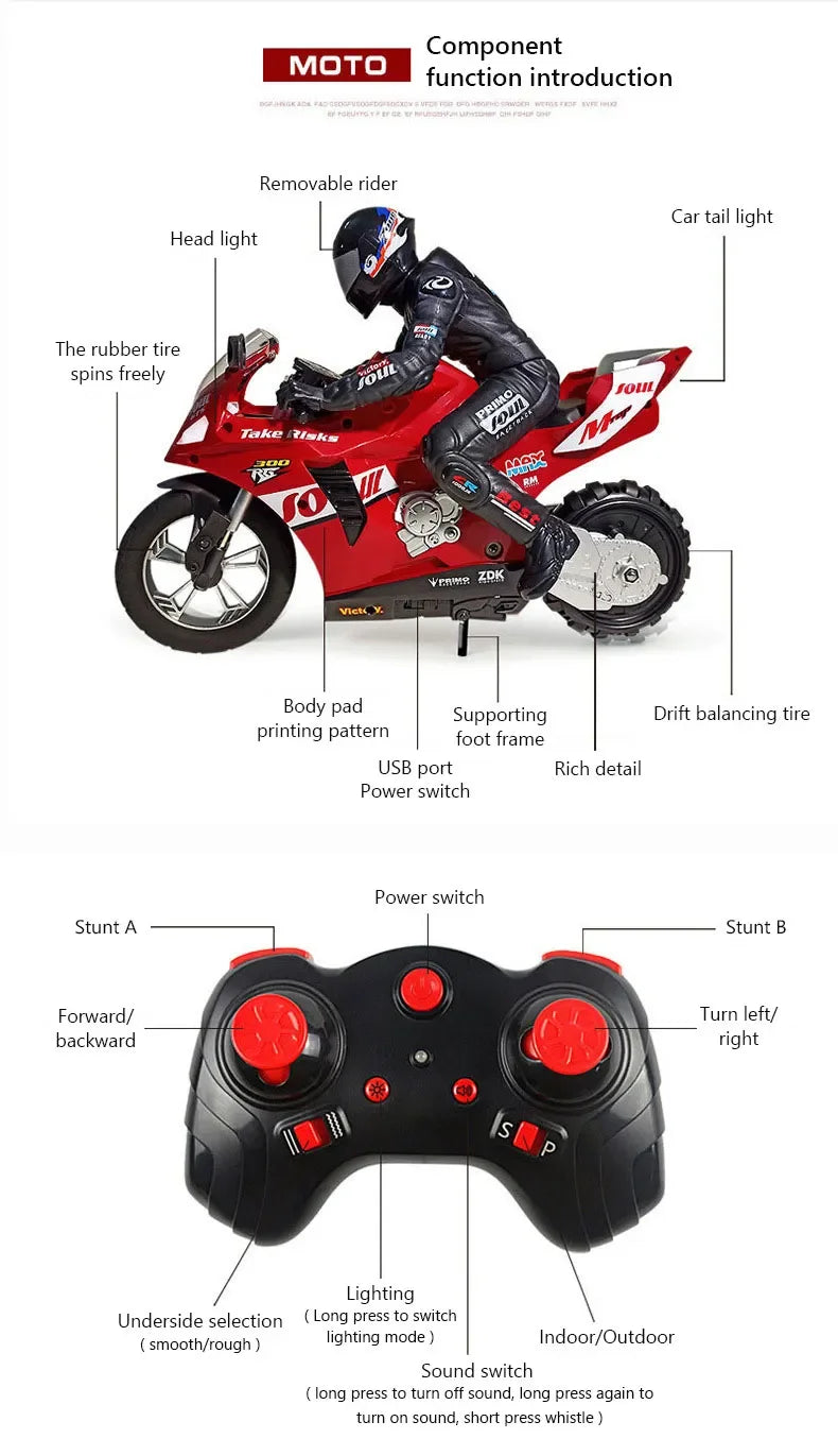 Extreme Drift RC Motorcycle – Self-Balancing 1:6 Scale Stunt Bike