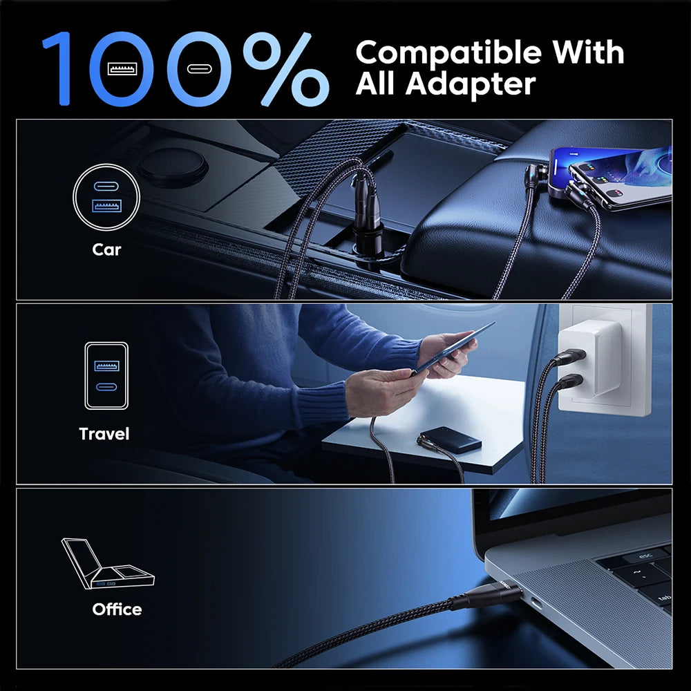 100W Magnetic USB Type-C Fast Charging 3-in-1 Cable