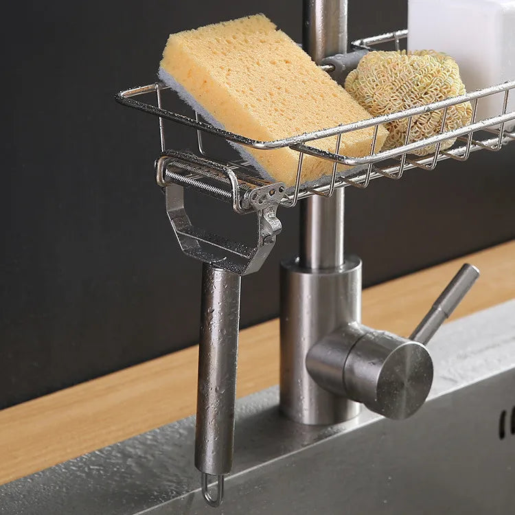 Adjustable Stainless Steel Faucet Organizer for Sink Storage
