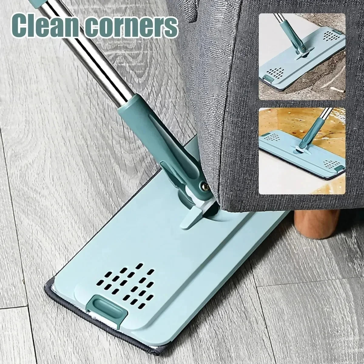 Hands-Free Flat Squeeze Mop & Bucket Set with Reusable Microfiber Pads