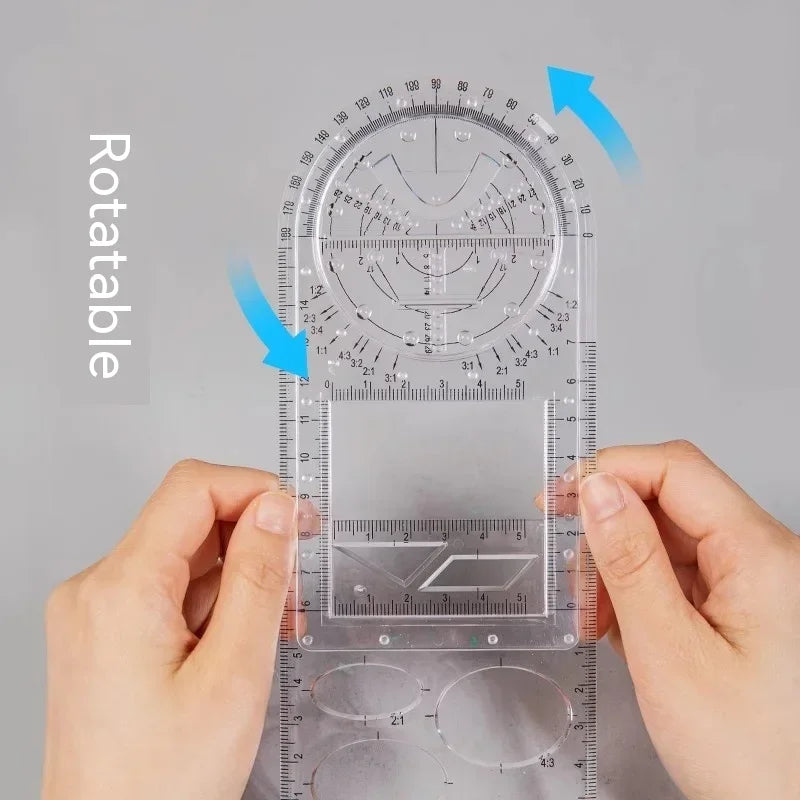 Multifunctional Geometry Ruler with Rotating Protractor