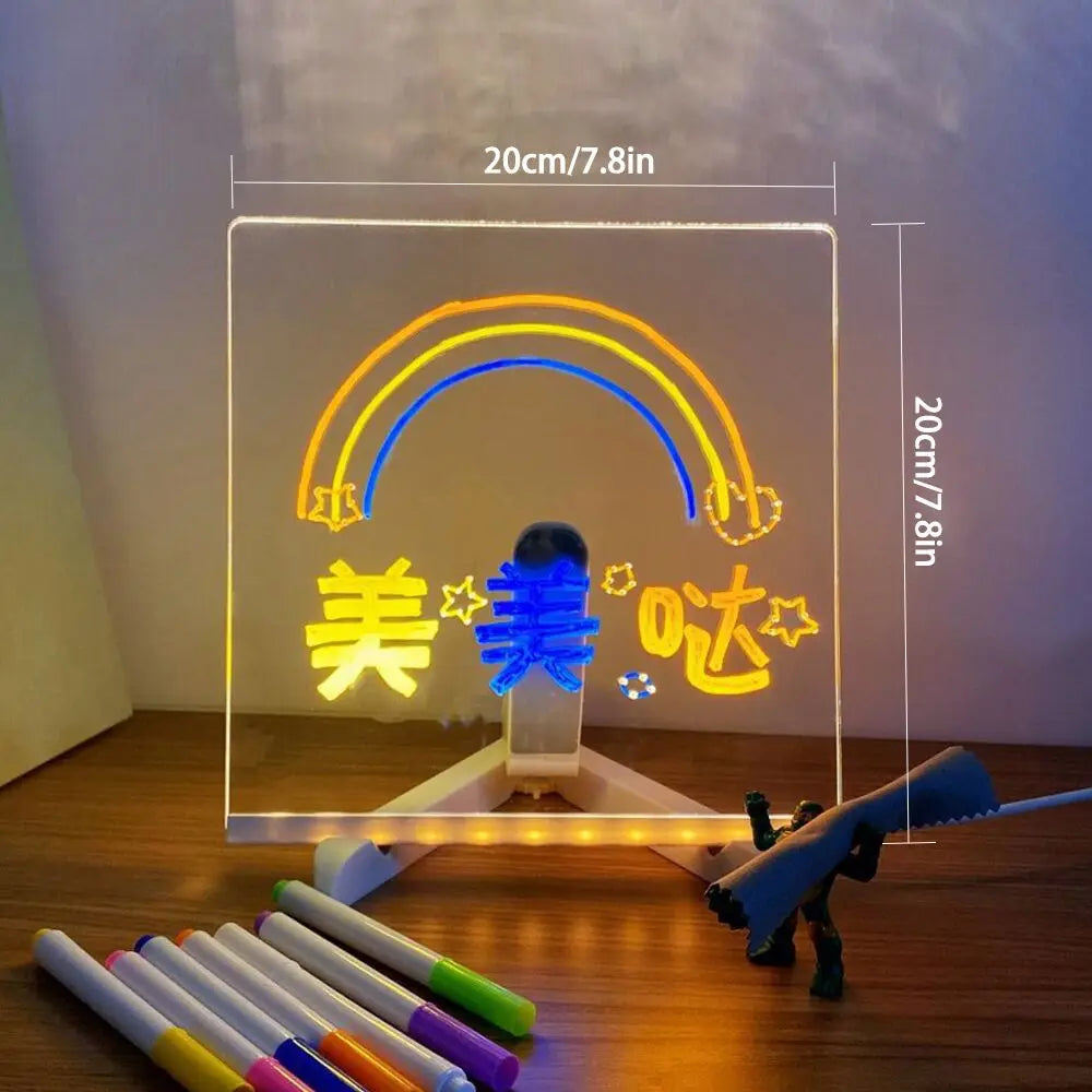 LED Acrylic Message Board with Night Light & Colorful Pens