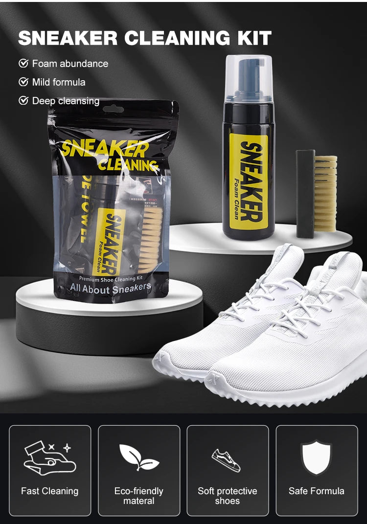 All-in-One Sneaker Cleaning Kit – Foam Cleaner, Brush & Cloth