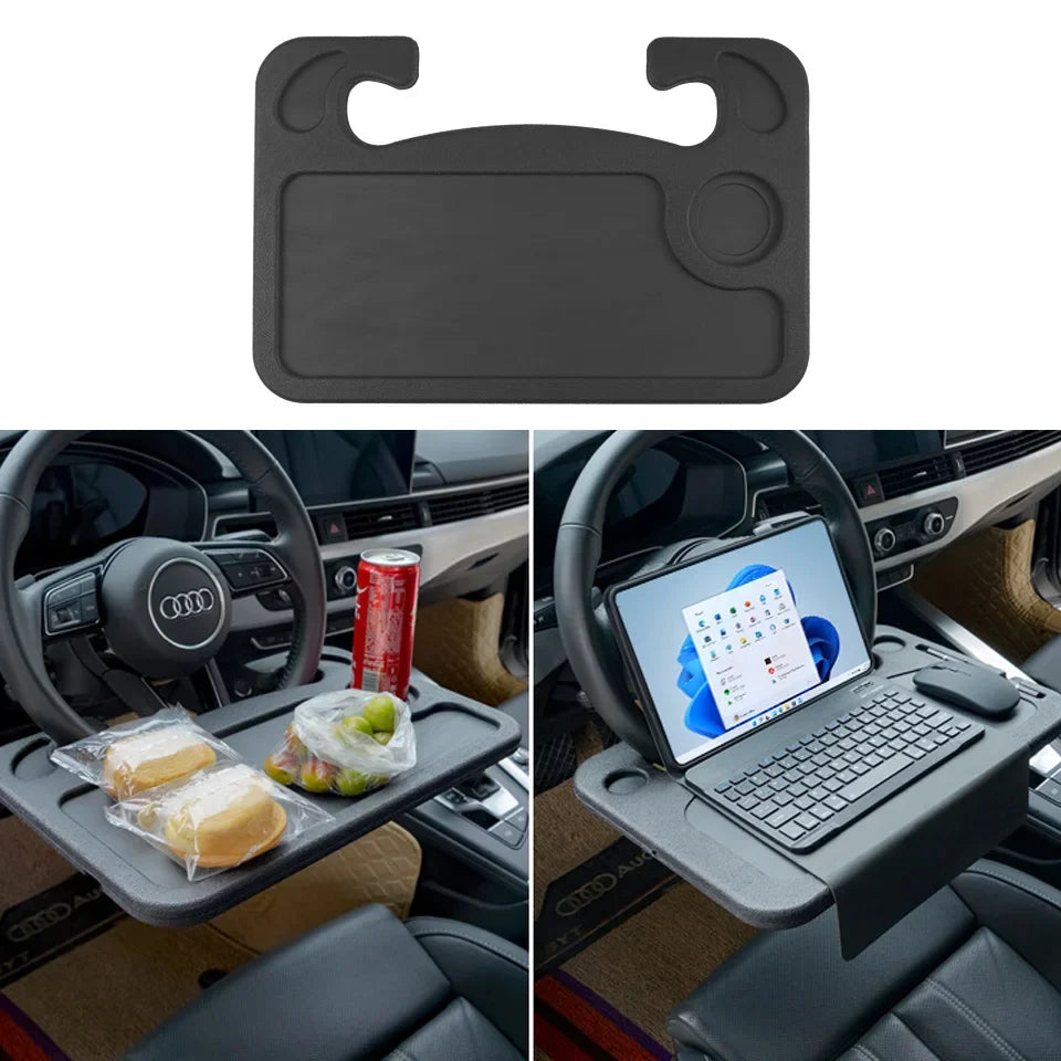 Portable Car Steering Wheel Tray for Laptop, Dining, and Drinks