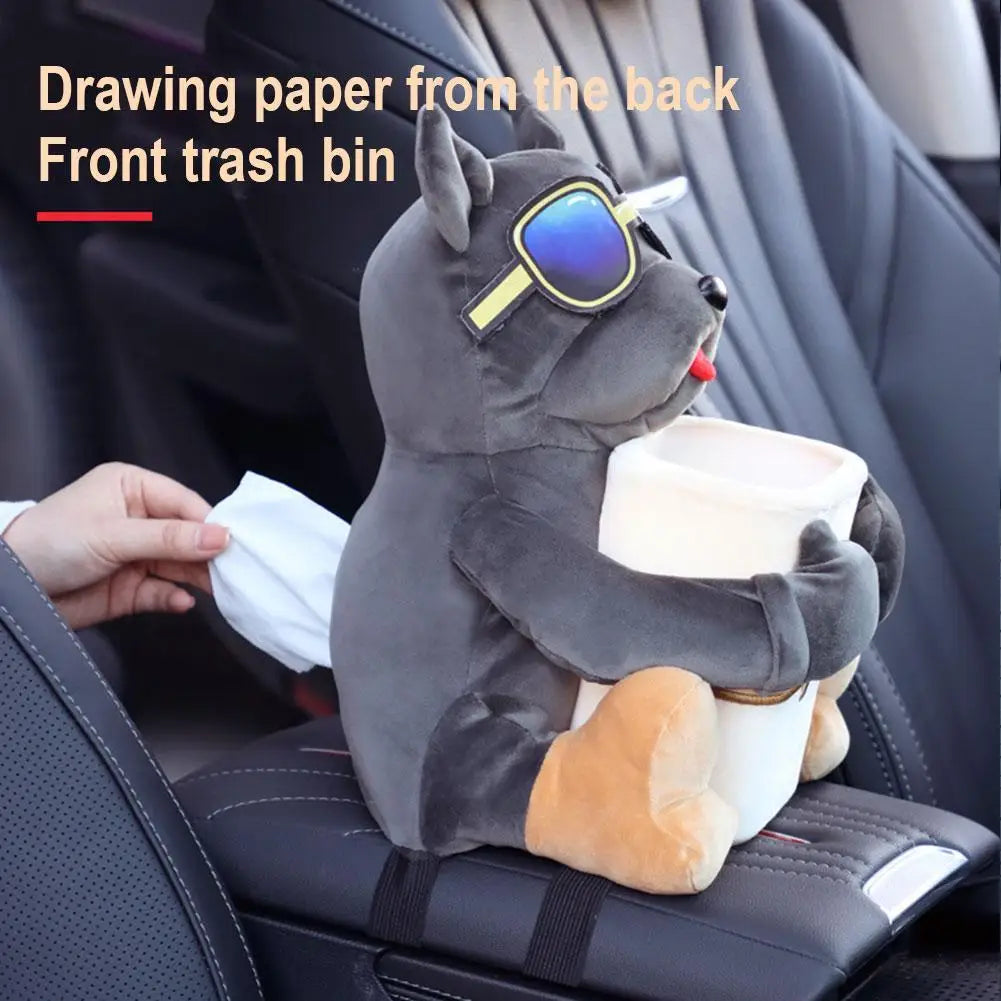2-in-1 Plush Car Tissue Holder & Trash Can