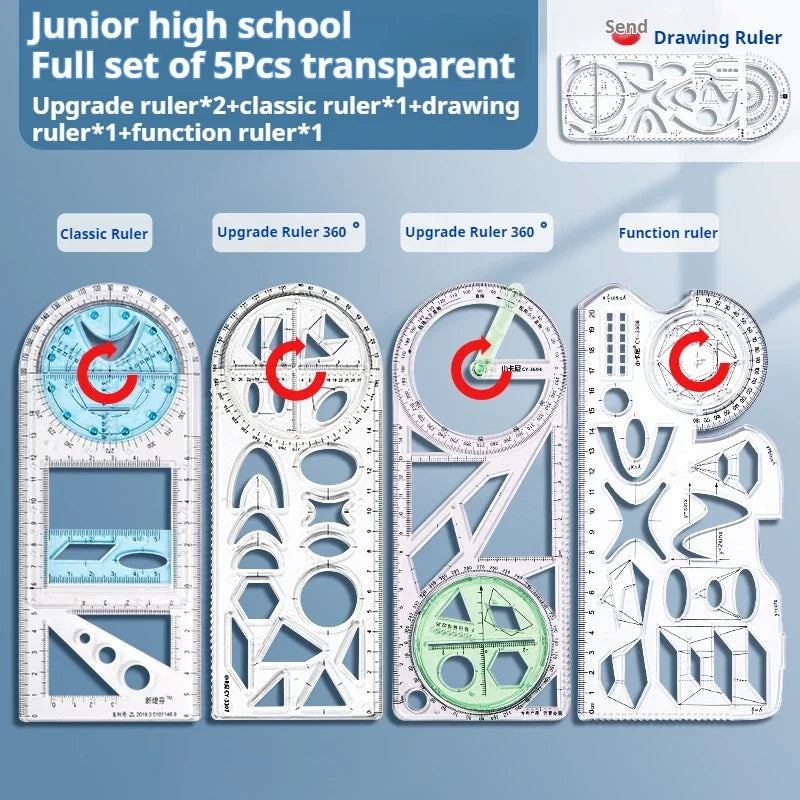 Multifunctional Geometry Ruler with Rotating Protractor