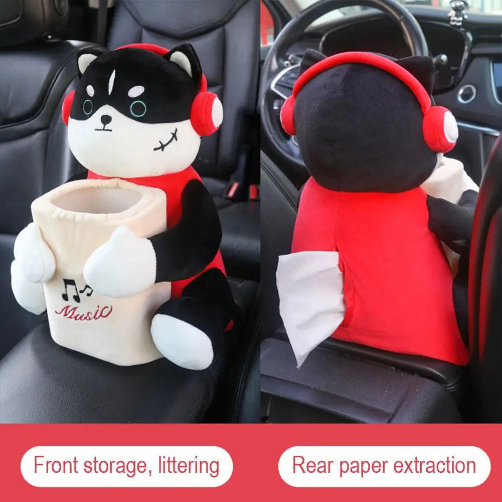 2-in-1 Plush Car Tissue Holder & Trash Can