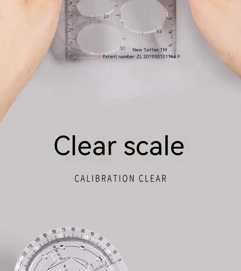 Multifunctional Geometry Ruler with Rotating Protractor