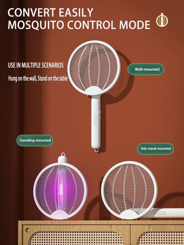Foldable USB Electric Mosquito Zapper – 4-in-1 Silent Insect Killer Racket