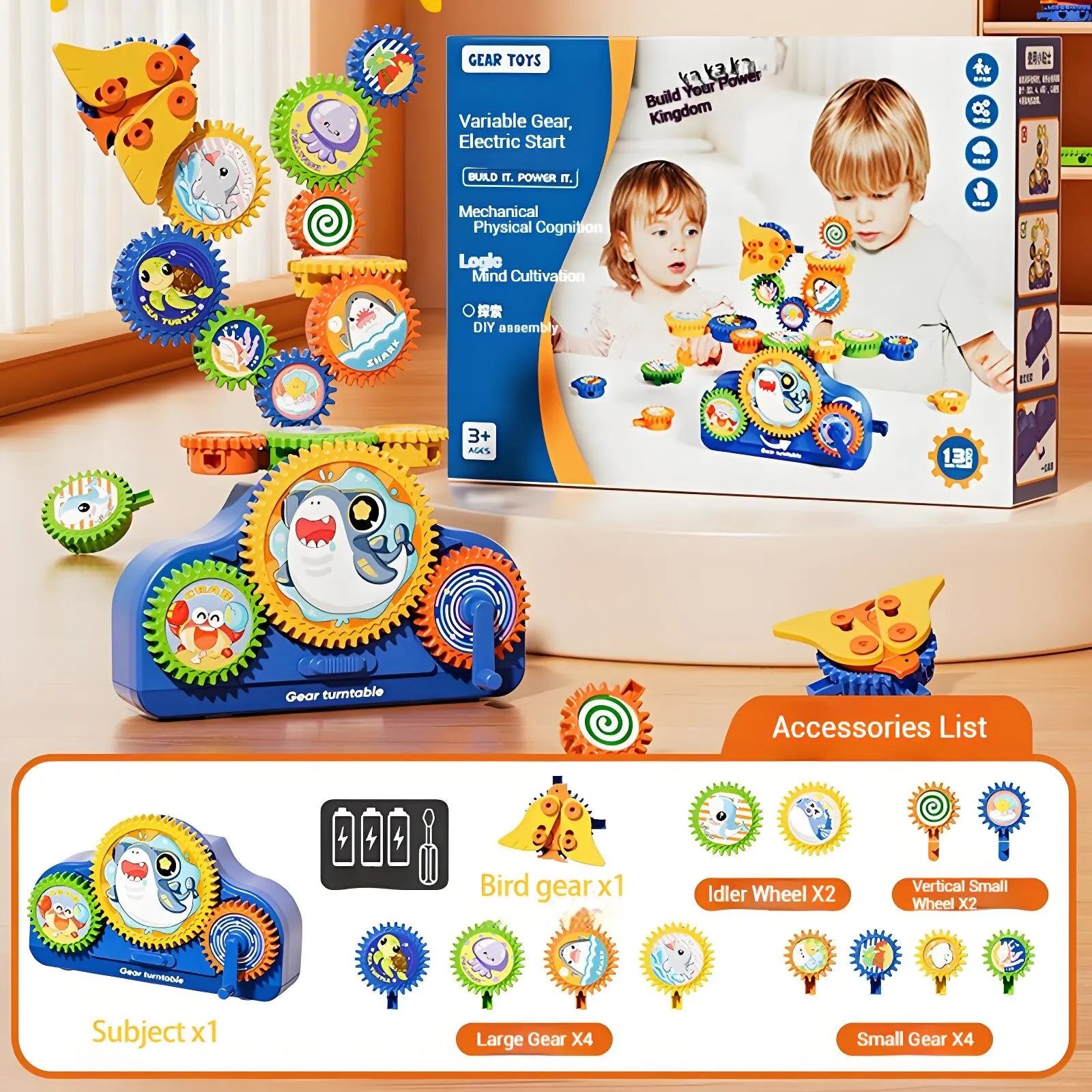 Electric Gear Building Set for Kids – 3D Rotating STEM Construction Toy