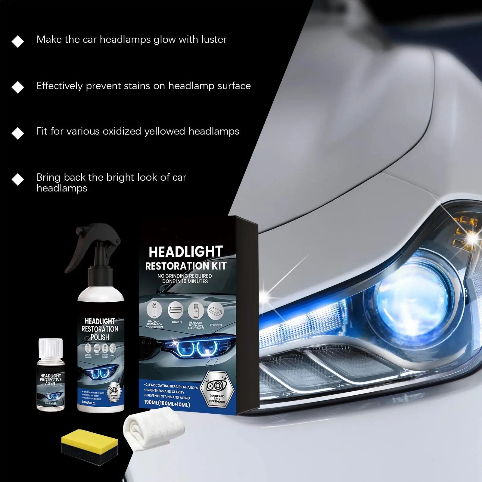 Restore Headlights in Minutes — Crystal Clear Lens Kit