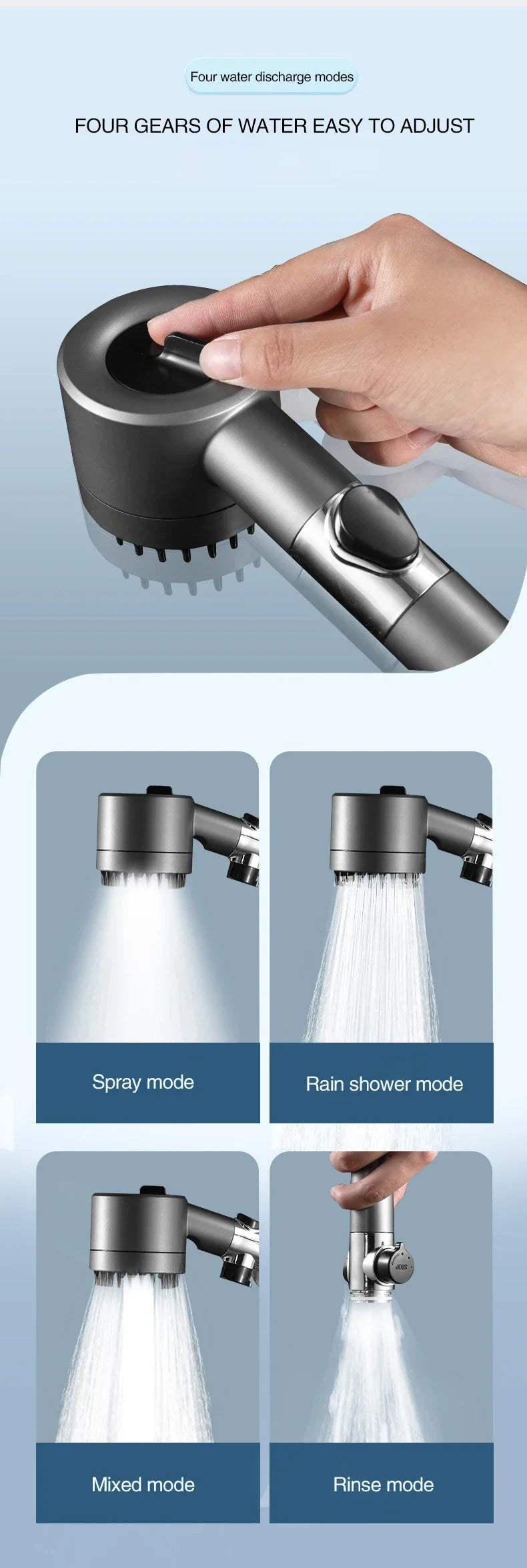 High-Pressure Shower Head with Adjustable Spray & Built-in Massage Brush