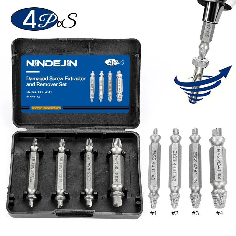 Damaged Screw & Bolt Extractor Set – Dual-Ended Drill Bits for Easy Removal