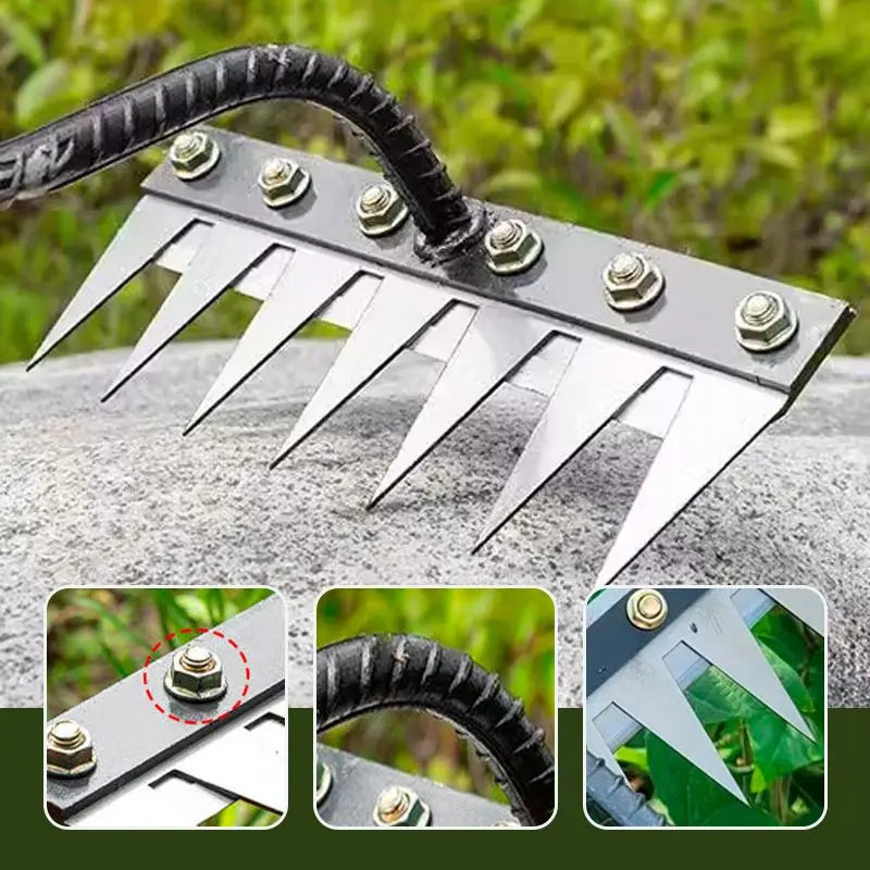 Heavy-Duty Carbon Steel Garden Weed Rake – 5 to 8 Teeth Options