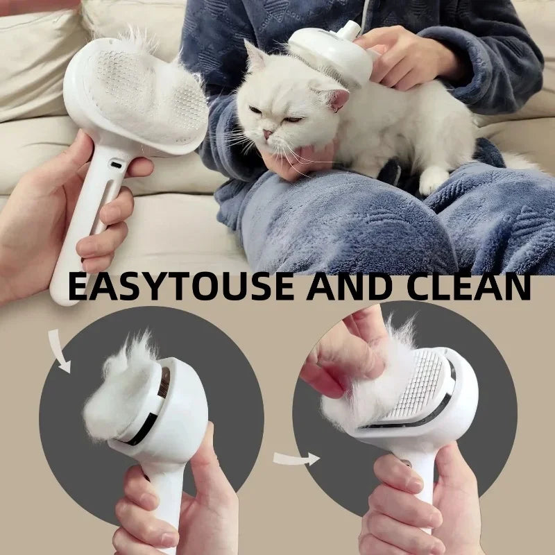 Pet Grooming Mist Comb – Self-Cleaning Dematting Brush with Built-in Humidifier