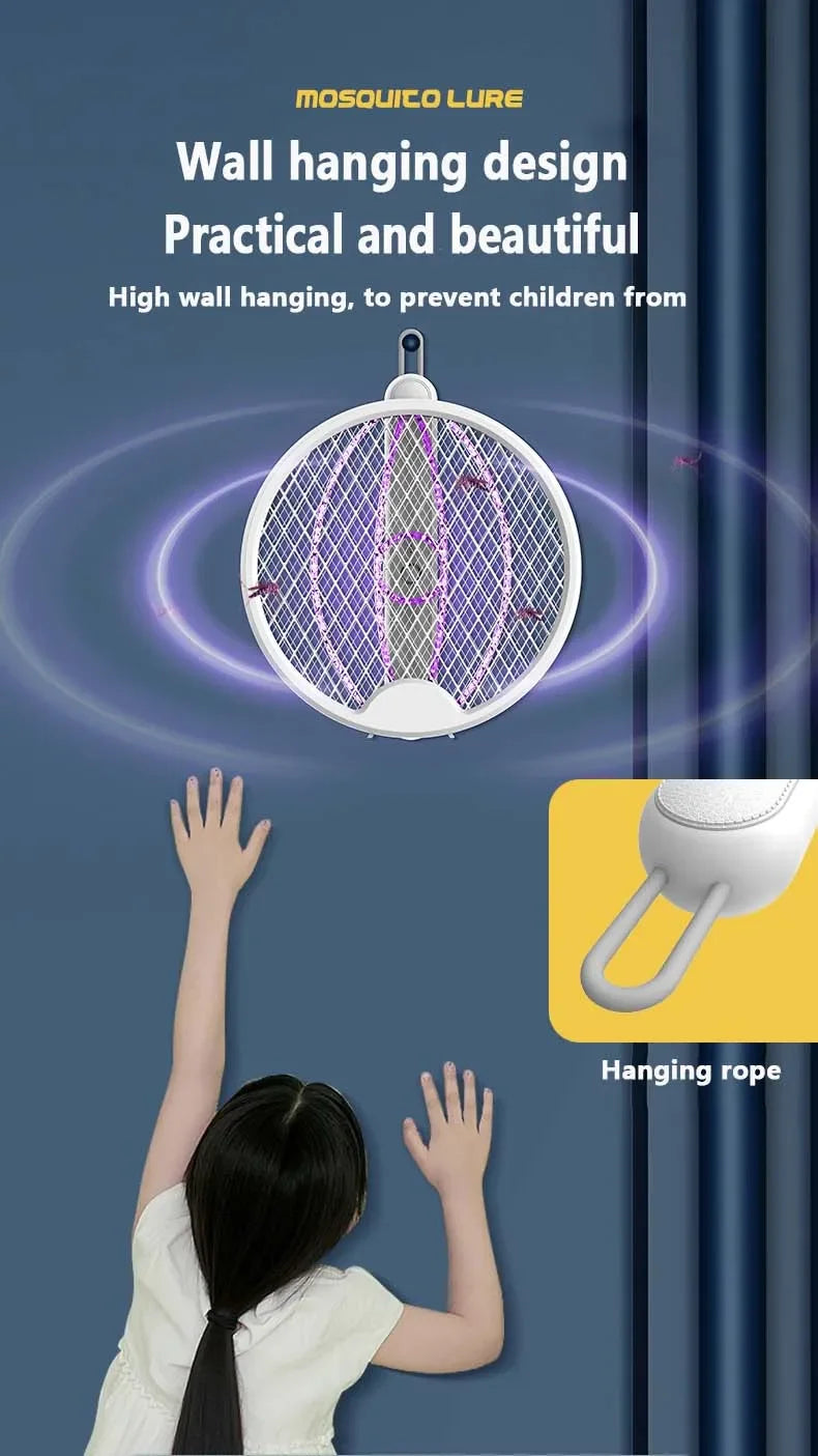 Foldable USB Electric Mosquito Zapper – 4-in-1 Silent Insect Killer Racket