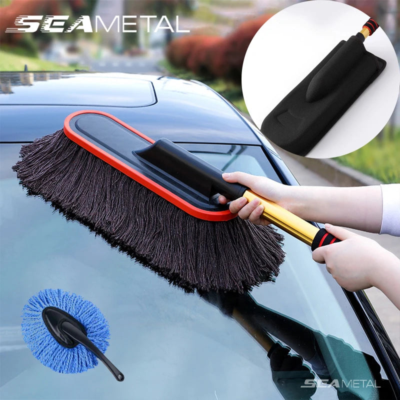 Adjustable Telescopic Microfiber Car Duster with Wax-Treated Cotton Strands