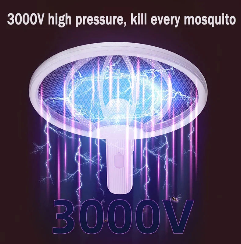 Foldable USB Electric Mosquito Zapper – 4-in-1 Silent Insect Killer Racket