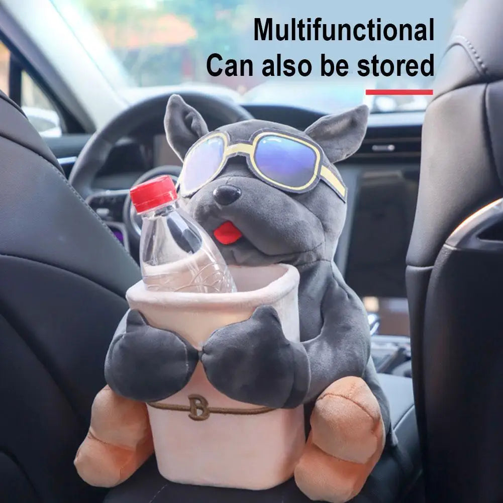 2-in-1 Plush Car Tissue Holder & Trash Can