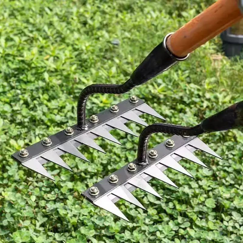 Heavy-Duty Carbon Steel Garden Weed Rake – 5 to 8 Teeth Options