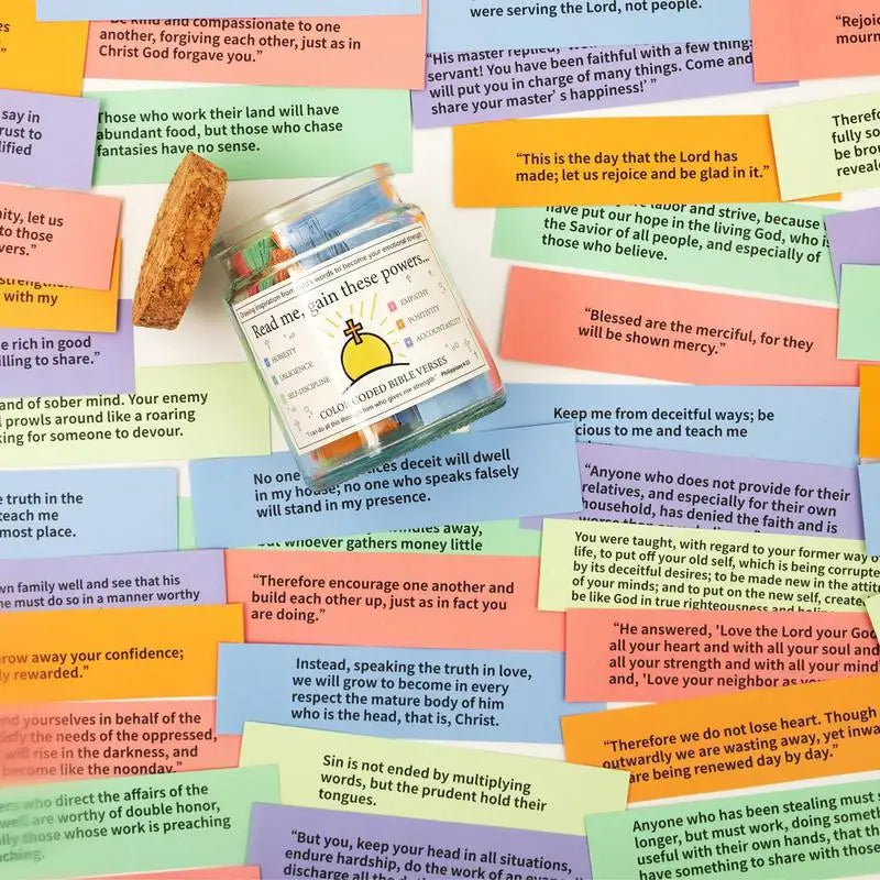 Colorful Bible Verse Jar – Daily Christian Inspiration in a Glass Keepsake