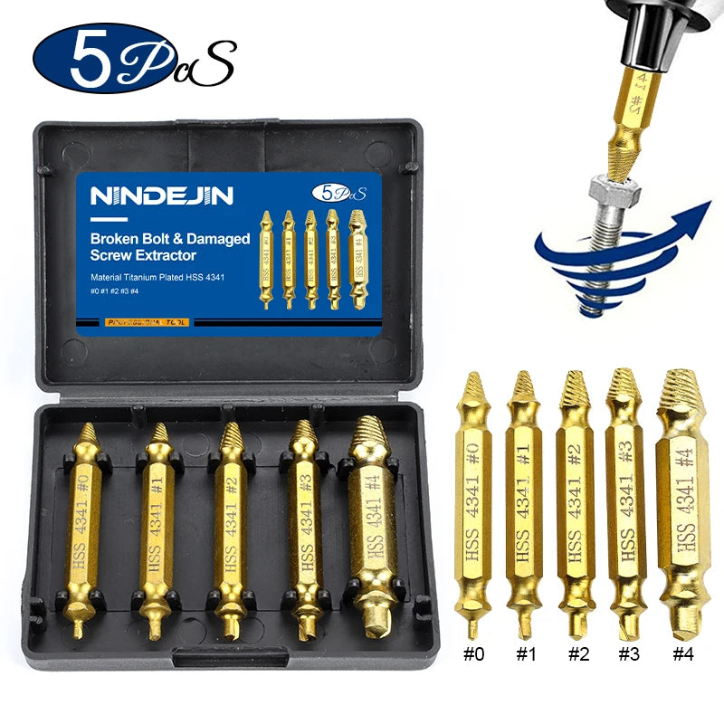 Damaged Screw & Bolt Extractor Set – Dual-Ended Drill Bits for Easy Removal