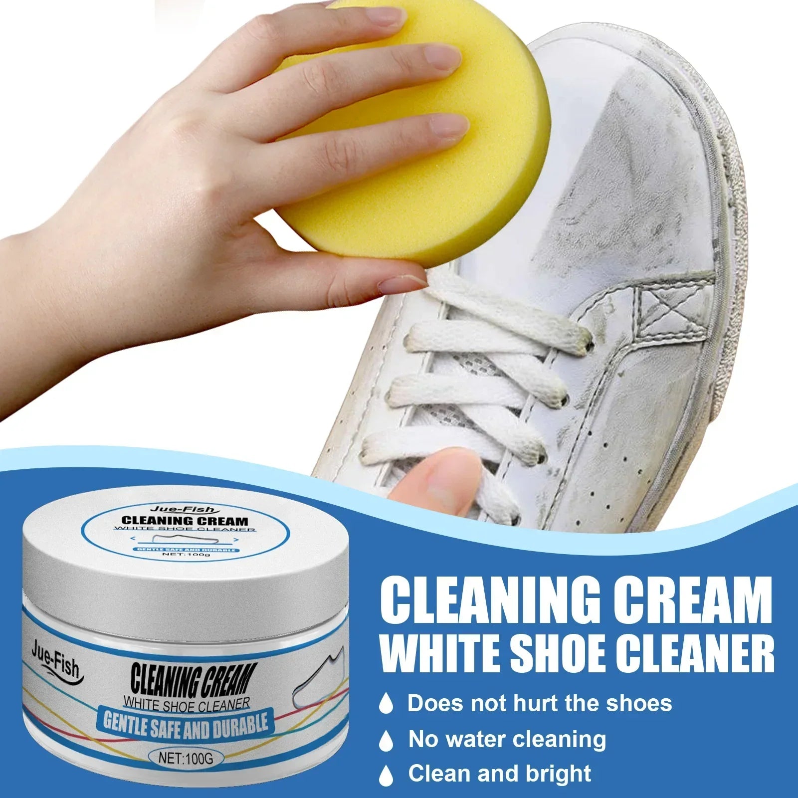 White Shoe Cleaning Cream with Sponge – Instant Stain Remover