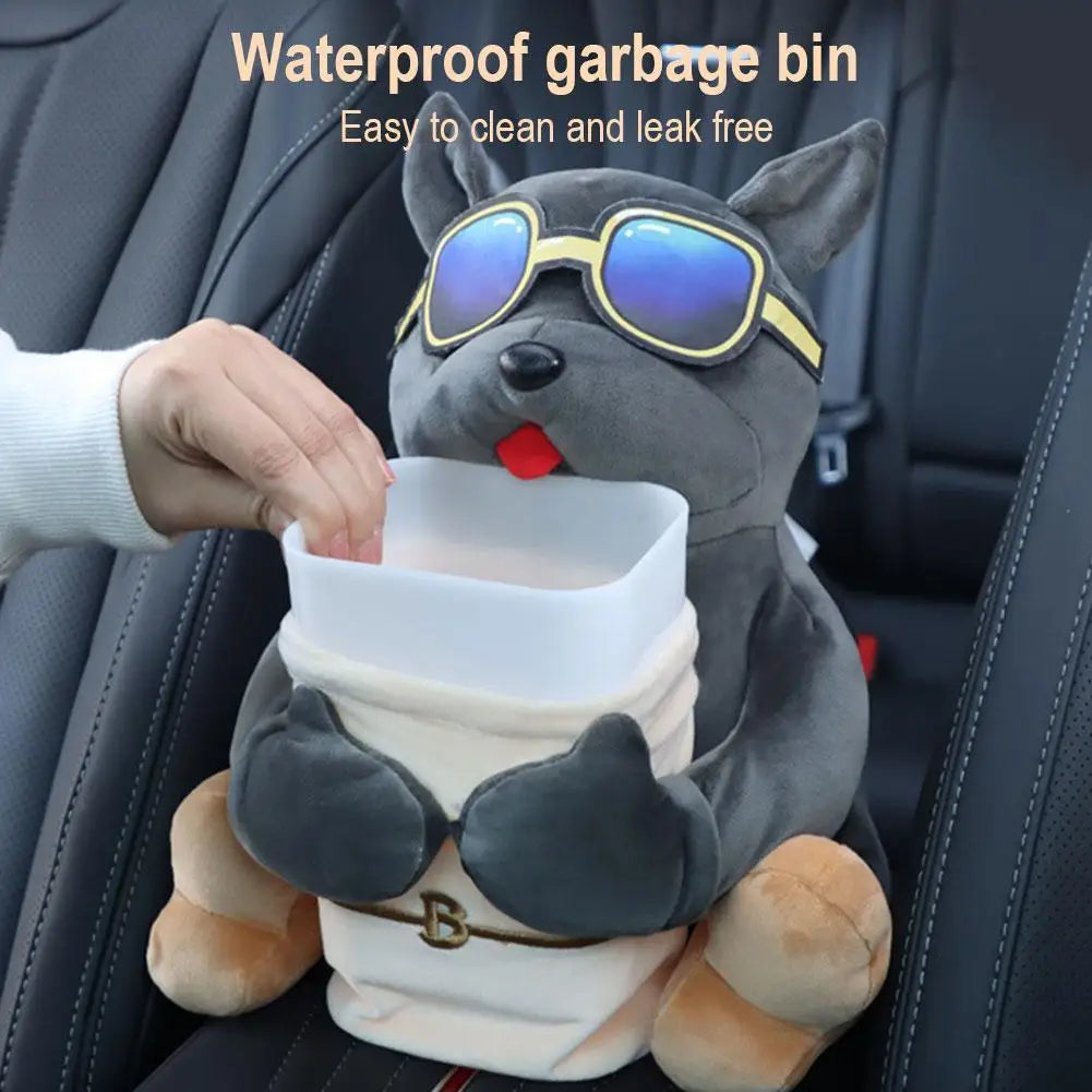 2-in-1 Plush Car Tissue Holder & Trash Can