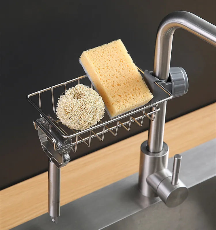 Adjustable Stainless Steel Faucet Organizer for Sink Storage
