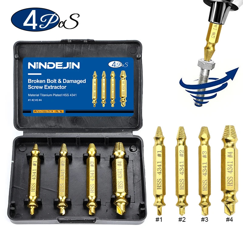 Damaged Screw & Bolt Extractor Set – Dual-Ended Drill Bits for Easy Removal