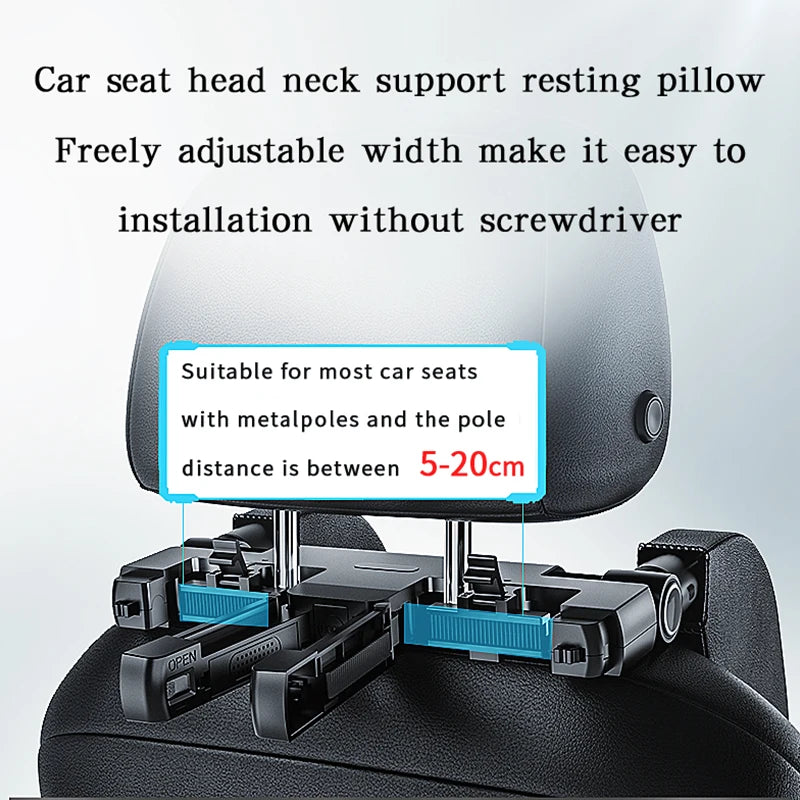 Adjustable 180° Car Seat Headrest Pillow with Memory Foam Support