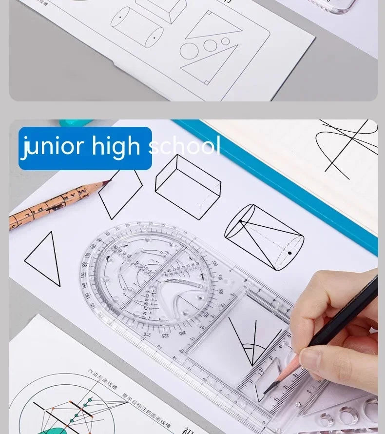 Multifunctional Geometry Ruler with Rotating Protractor