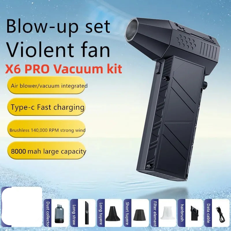 X6 TurboJet – 140,000 RPM Handheld Air Blower & Vacuum Cleaner with High-Capacity Battery