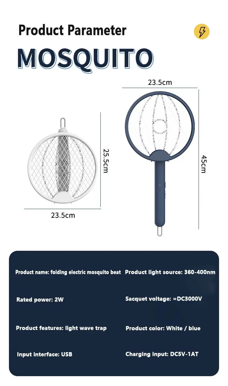 Foldable USB Electric Mosquito Zapper – 4-in-1 Silent Insect Killer Racket