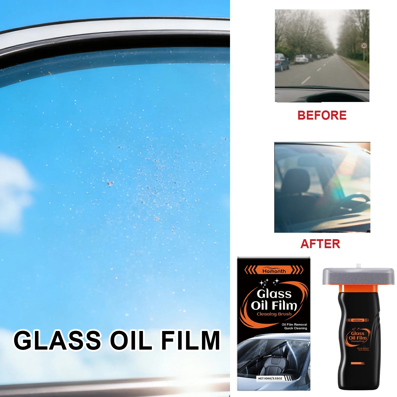 Clear Your Windshield Instantly — Oil Film Remover Brush