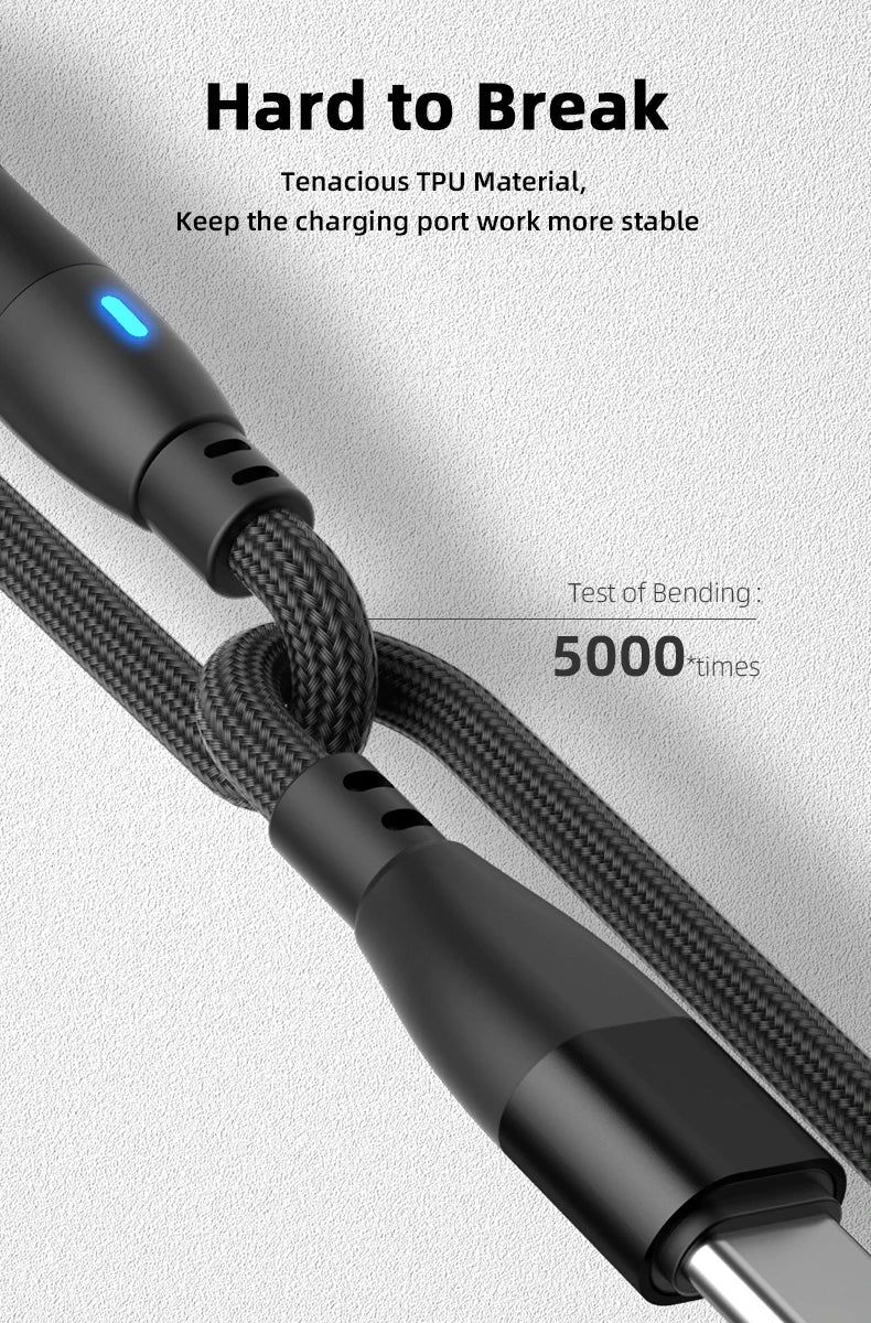 100W Magnetic USB Type-C Fast Charging 3-in-1 Cable
