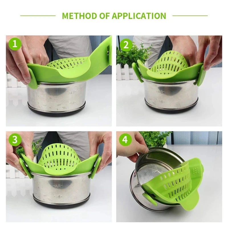 Universal Silicone Clip-On Pot Strainer – Anti-Spill Food-Grade Kitchen Colander