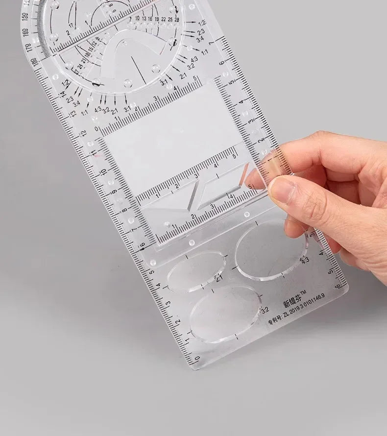 Multifunctional Geometry Ruler with Rotating Protractor
