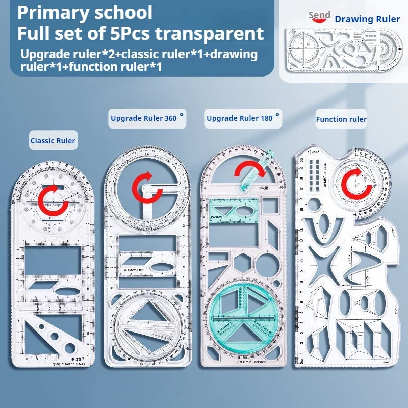 Multifunctional Geometry Ruler with Rotating Protractor