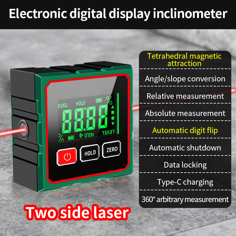 Digital Inclinometer with or without Laser – 1-Side or 4-Side Magnet – USB-C Rechargeable