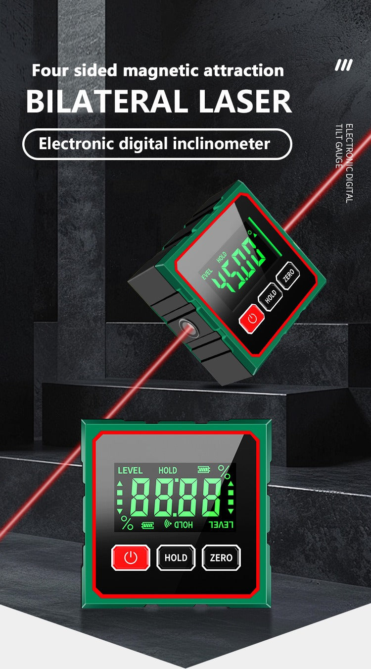 Digital Inclinometer with Laser – Precision Angle Gauge with 4-Side Magnet & USB-C Recharge