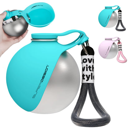 Portable Dog Water Bottle with Foldable Silicone Bowl and Lanyard