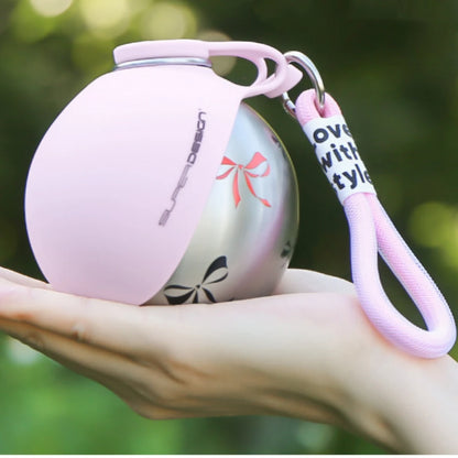 Portable Dog Water Bottle with Foldable Silicone Bowl and Lanyard