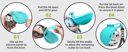 Portable Dog Water Bottle with Foldable Silicone Bowl and Lanyard