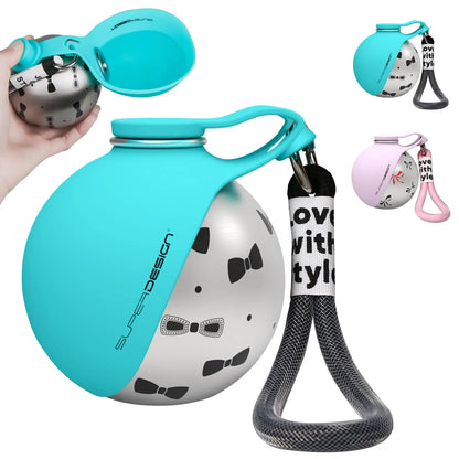 Portable Dog Water Bottle with Foldable Silicone Bowl and Lanyard